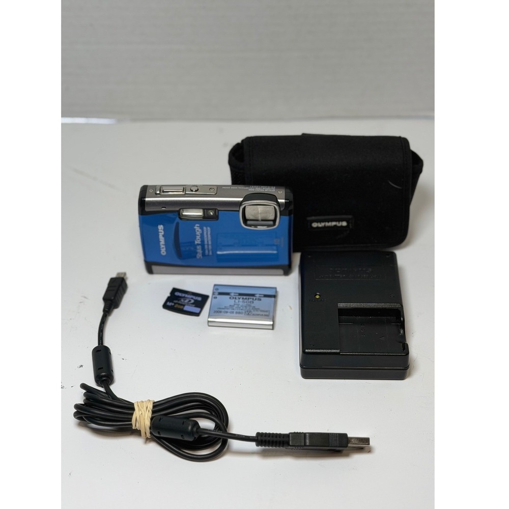 Olympus Stylus Tough-6000 10MP Digital Camera Blue Waterproof Shockproof Bundle